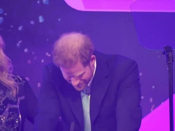 Prince Harry becomes emotional during his speech at the WellChild Awards. Picture: WellChild