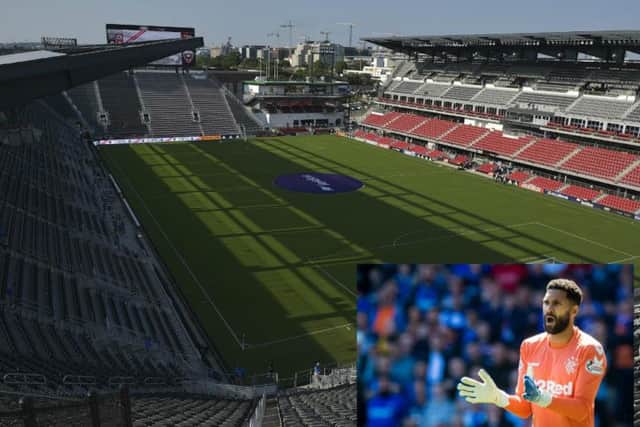 A general view of DC United's Audi Field stadium and, inset, Wes Foderingham