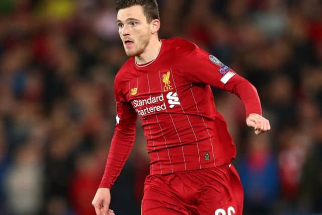 Scotland captain Andy Robertson will be back in the red of Liverpool as they take on Man Utd. Picture: Clive Brunskill/Getty