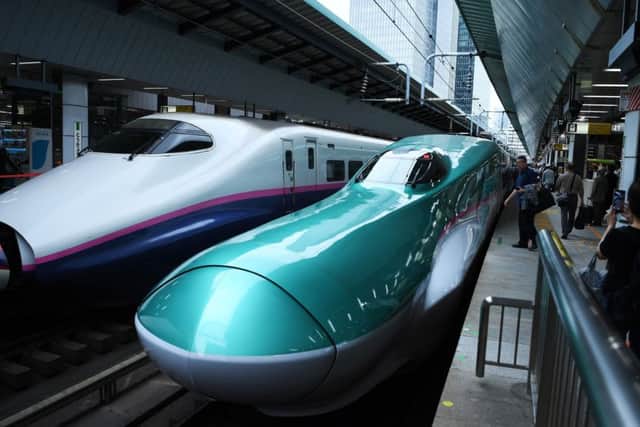 Long-distance Shinkansen bullet trains at Tokyo station. Picture: Charly Triballeau/AFP via Getty Images