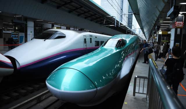 Long-distance Shinkansen bullet trains at Tokyo station. Picture: Charly Triballeau/AFP via Getty Images