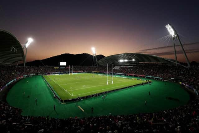 A general view prior to the game between Wales and Uruguay at Kumamoto Stadium