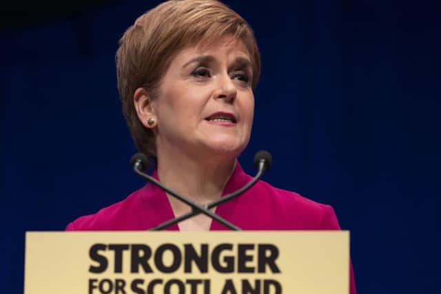 First Minister of Scotland Nicola Sturgeon delivers her keynote speech to delegates during the SNP autumn conference. Picture:PA