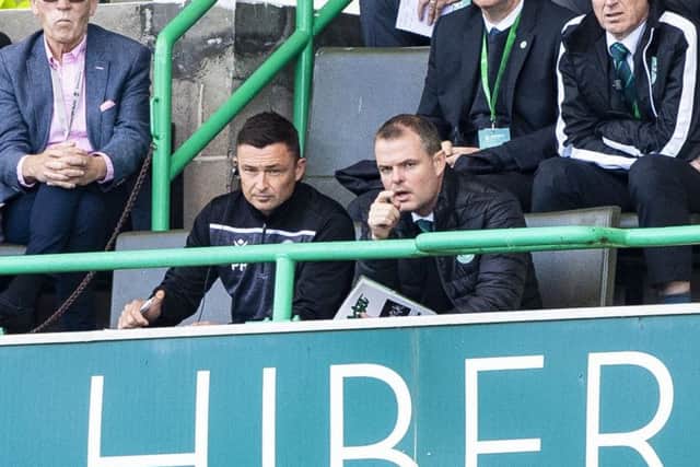 Graeme Mathie, right, alongside Hibernian manager Paul Heckingbottom. Picture: Bill Murray/SNS