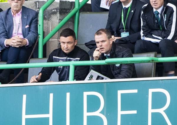 Graeme Mathie, right, alongside Hibernian manager Paul Heckingbottom. Picture: Bill Murray/SNS