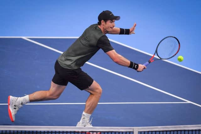 Andy Murray plays a backhand volley during his straight-sets win over Uruguays Pablo Cuevas at the European Open in Antwerp. Picture: Luc Claessen/BELGA/AFP