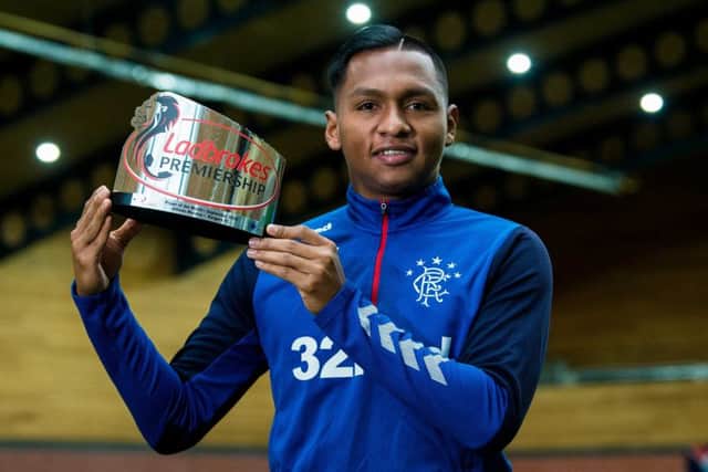 Alfredo Morelos with the Ladbrokes Premiership Player of the Month award for September. Picture: Ross Parker/SNS