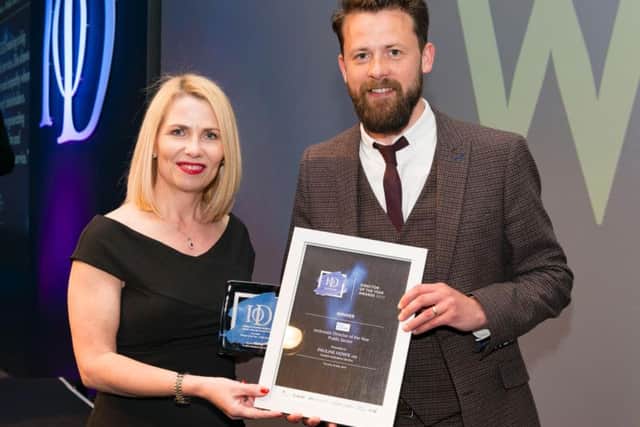 Pauline Howie, chief executive of the Scottish Ambulance Service, collects her IoD Scotland award earlier this year. Picture: Contributed