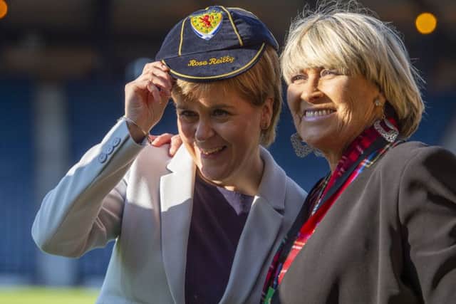 Rose Reilly being presented with a Scotland cap by First Minister Nicola Sturgeon. Picture: Ross Parker/SNS