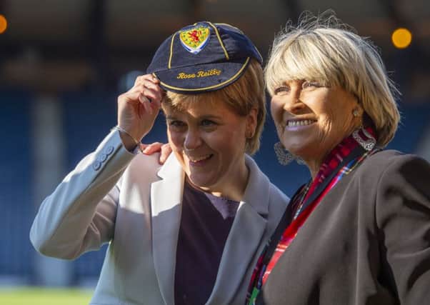 Rose Reilly being presented with a Scotland cap by First Minister Nicola Sturgeon. Picture: Ross Parker/SNS