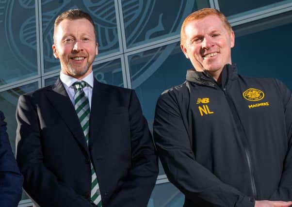 Celtic manager Neil Lennon, right, with the club's new head of football operations Nick Hammond. Picture: Ross Parker/SNS