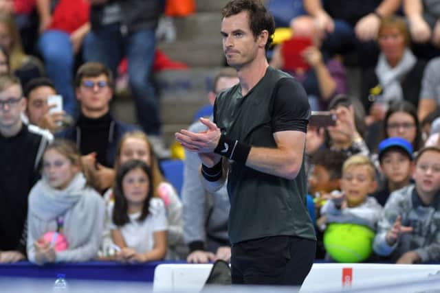 Delighted but low-key, Andy Murray reacts to his victory over Marius Copil in the quarter-final of the European Open in Antwerp last night. Picture: AFP/Getty.