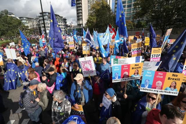 Protestors take part in an anti-Brexit, Let Us Be Heard march on October 19 in London. Picture: Andrew Matthews/PA Wire