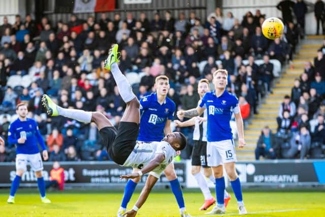 Jon Obika scores a spectacular overhead kick to get St Mirren on their way against St Johnstone