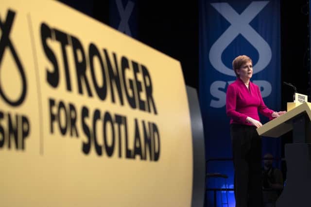 First Minister of Scotland Nicola Sturgeon delivers her keynote speech to delegates during the SNP autumn conference. Picture: Jane Barlow/PA Wire