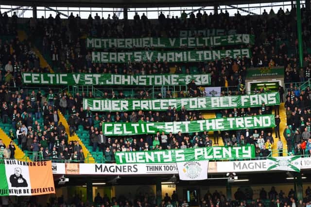 Celtic fans protesting against ticket prices. Picture: SNS