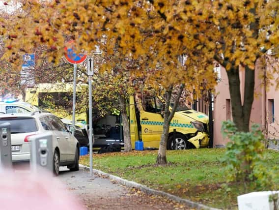 Norwegian broadcaster NRK said several people were struck by the ambulance, including a baby in a pushchair who was taken to hospital. Picture: AFP