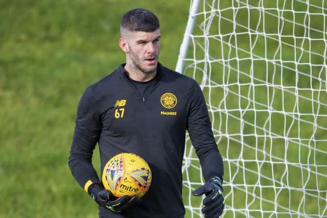 Fraser Forster during a Celtic training session. Picture: Bill Murray/SNS