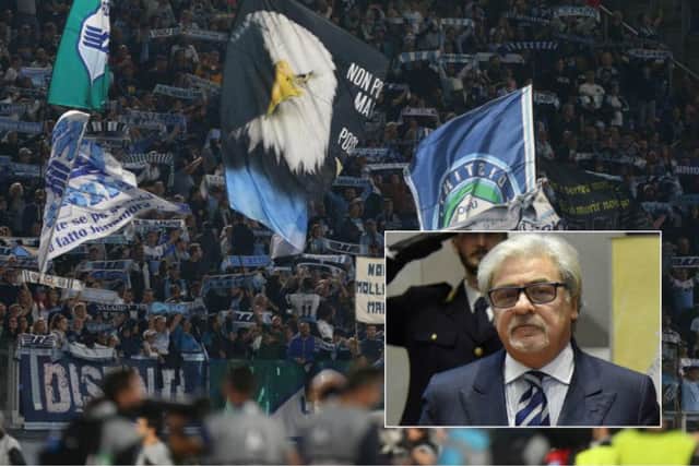 Lazio fans and, inset, the club's security chief Nicolo d'Angelo