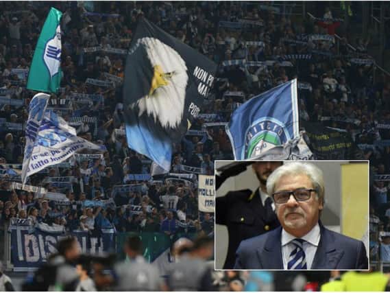 Lazio fans and, inset, the club's security chief Nicolo d'Angelo