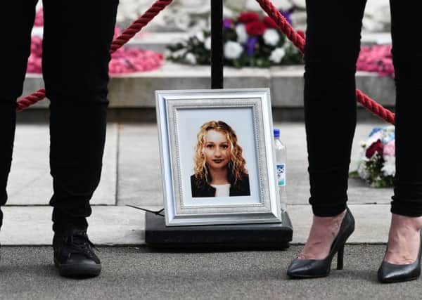 A picture of Michele Kearney who died aged 16 in 1999 of a drug overdose is displayed in Glasgow city centre to mark International Overdose Awareness Day (Picture: John Devlin)
