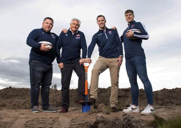 Andy Irvine, Allan Jacobson, Tim Visser and Jack Blain at the groundbreaking ceremony for Edinburgh Rugby's new stadium, at BT Murrayfield. Picture: Gary Hutchison/SNS