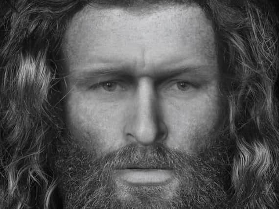 Facial reconstruction of 'Rosemarkie Man' who was found buried in a Highland cave. New tests have suggested the high-status figure may have had links to Orkney. PIC: Dundee University.