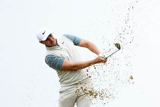 Oliver Fisher plays a bunker shot during the pro-am at the Portugal Masters. Picture: Harry Trump/Getty