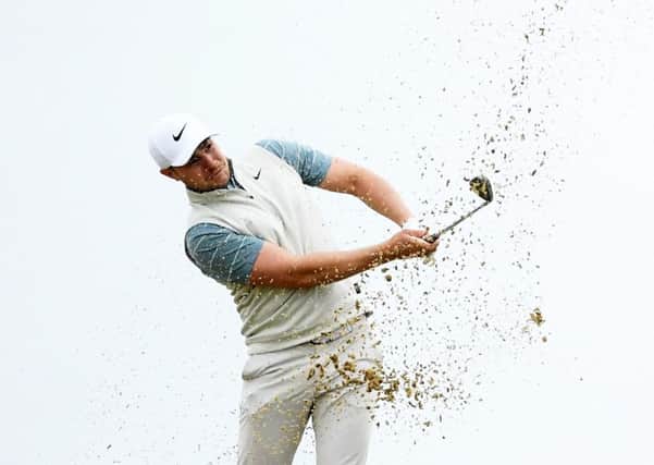Oliver Fisher plays a bunker shot during the pro-am at the Portugal Masters. Picture: Harry Trump/Getty