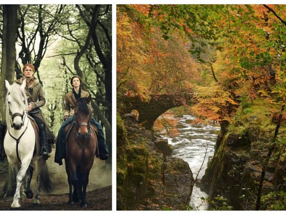 Outlander film crews have been shooting at one of Scotland's most lovely autumnal beauty spots, The Hermitage at Dunkeld. It is not known which stars of the shows were involve in the shoot. PIC: Starz/Sony Entertainment/Creative Commons/Stuart Anthony.
