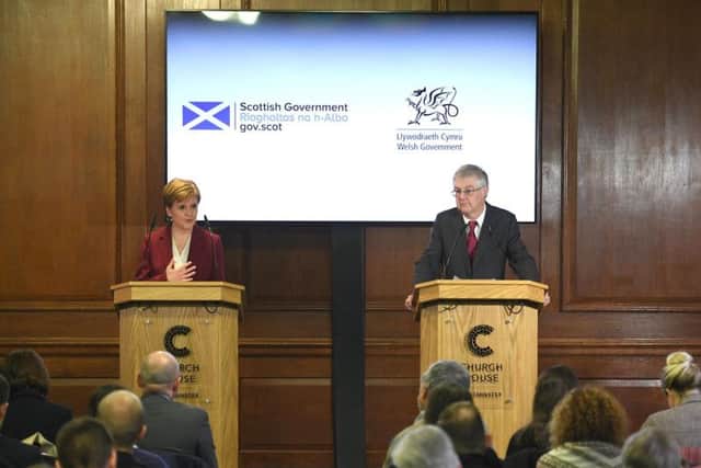 Nicola Sturgeon and Welsh First Minister Mark Drakeford at their joint press conference