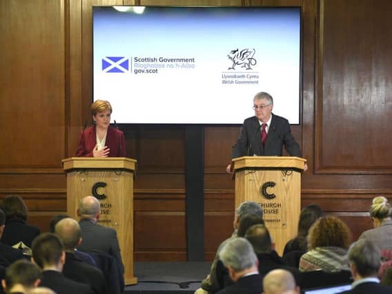 Nicola Sturgeon and Welsh First Minister Mark Drakeford at their joint press conference