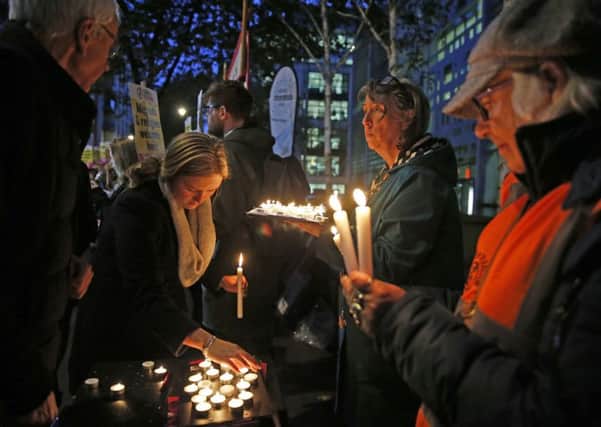 A vigil takes place outside the Home Office in London for the 39 people found dead inside a lorry in Essex. (Picture: Hollie Adams/PA Wire)