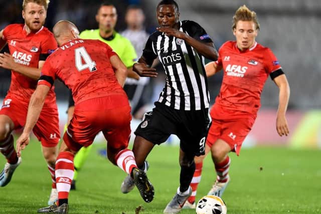Umar Sadiq in action against AZ Alkmaar in Europa League Group L. The Rangers flop faces Man United this evening