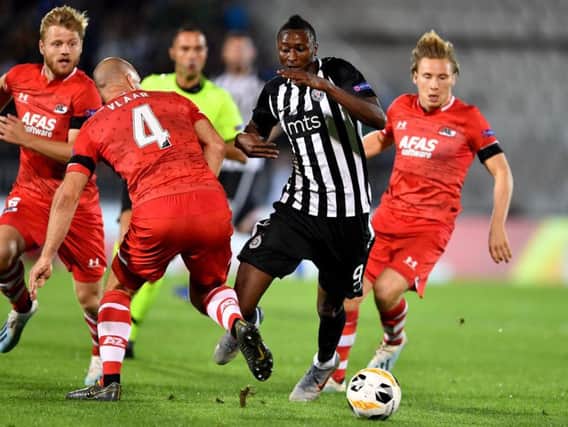 Umar Sadiq in action against AZ Alkmaar in Europa League Group L. The Rangers flop faces Man United this evening