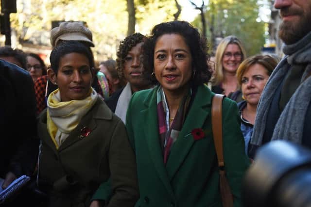 Journalist, writer and broadcaster Samira Ahmed (right) and Naga Munchetty arrive at the Central London Employment Tribunal (Picture: Kirsty O'Connor/PA Wire)