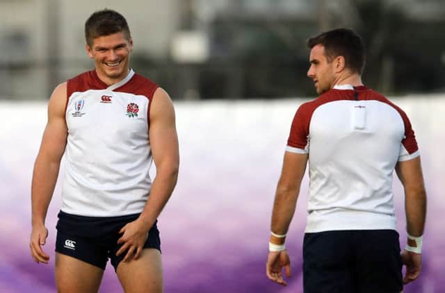 Owen Farrell, left, and the recalled George Ford will line up together for England in the World Cup semi-final against the All Blacks. Picture: Christophe Ena/AP