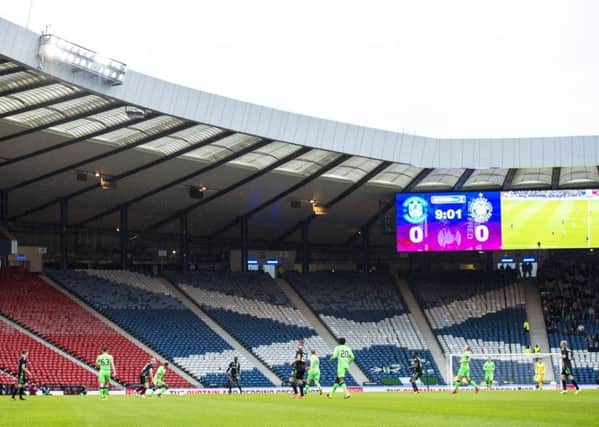 Empty seats at Hampden during the 2017-18 Betfred Cup semi-final between Celtic and Hibernian. Picture: Alan Harvey/SNS