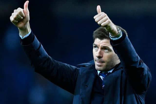 Rangers manager Steven Gerrard thanks the fans at full-time.