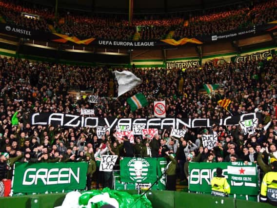 Celtic fans with a message to the Lazio support. Picture: SNS