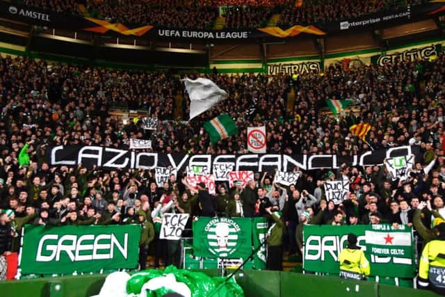 Celtic fans with a message to the Lazio support. Picture: SNS
