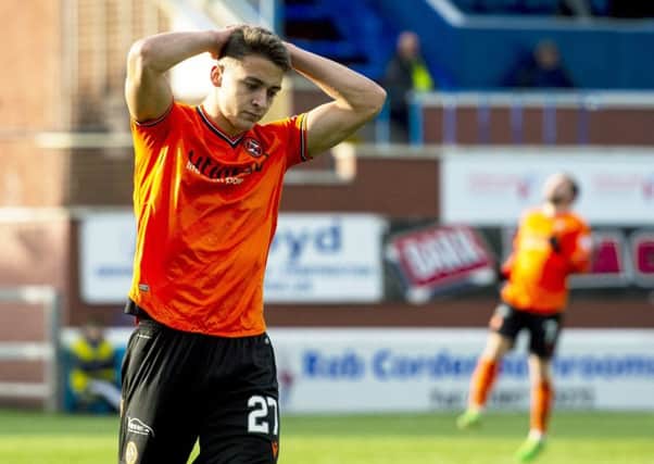 Frustration for Dundee United's Louis Appere during the 4-0 defeat by Queen of the South. Picture: Sammy Turner/SNS