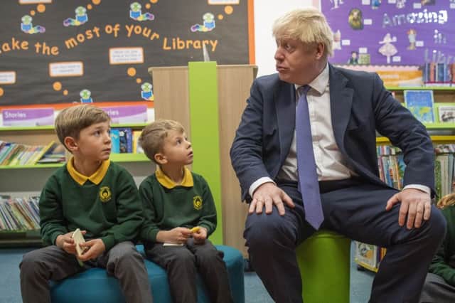 Prime Minister Boris Johnson visits schoolchildren in Milton Keynes. Picture: 
Paul Grove/Getty
