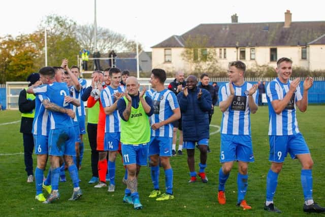 Penicuik Athletic celebrate their Scottish Cup win over Stenhousemuir. Picture: Scott Louden