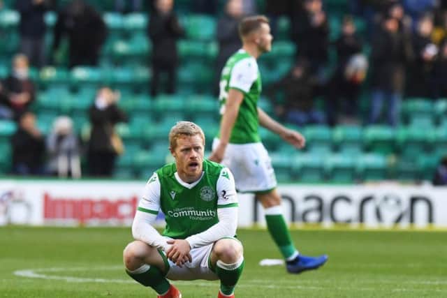 Hibs dropped points from a winning position once more. Picture: SNS
