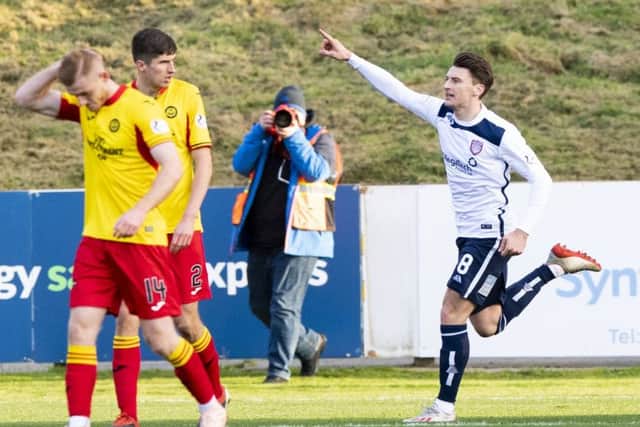 Arbroath's Michael McKenna celebrates making it 2-1 against Partick Thistle. Picture: Alan Harvey/SNS
