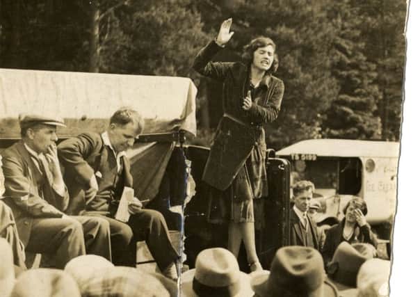 Jennie Lee speaking at an Independent Labour Party gathering at Garrison Bridge, West Scotland, 1930. © The Open University