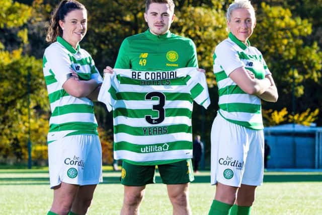 Celtic women players Kelly Clark and Chloe Craig, and men's player James Forrest announce a three year partnership with beCordial hotels