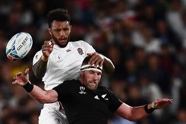 England lock Courtney Lawes outjumps New Zealand No 8 Kieran Read during last Saturday's World Cup semi-final. Picture: Charly Triballeau/AFP via Getty Images
