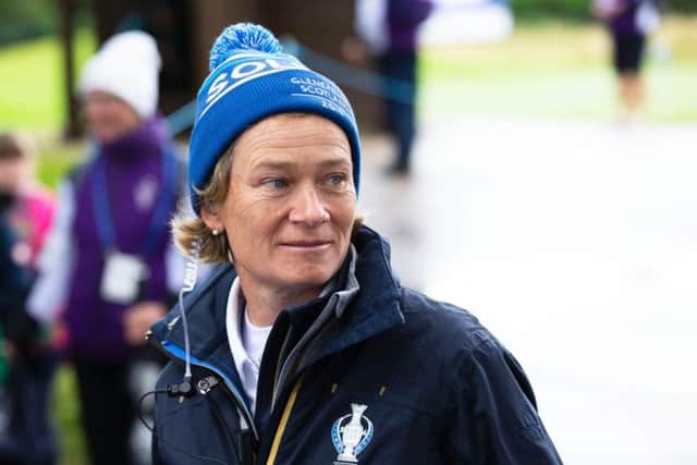 Team Europe captain Catriona Matthew reacts during a preview round of the 2019 Solheim Cup